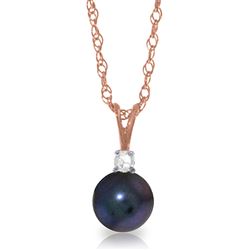 ALARRI 14K Solid Rose Gold Necklace w/ Natural Diamond & Pearl