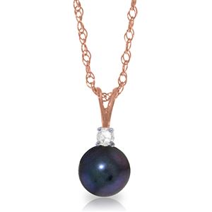 ALARRI 14K Solid Rose Gold Necklace w/ Natural Diamond & Pearl