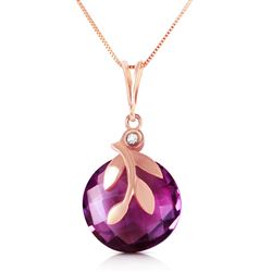 ALARRI 14K Solid Rose Gold Necklace w/ Checkerboard Cut Purple Amethyst & Diamond