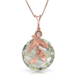 ALARRI 14K Solid Rose Gold Necklace w/ Natural Green Amethyst & Diamond