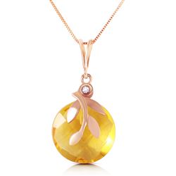 ALARRI 14K Solid Rose Gold Necklace w/ Checkerboard Cut Citrine & Diamond