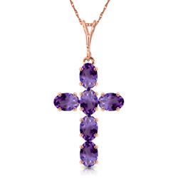 ALARRI 1.5 Carat 14K Solid Rose Gold Cross Necklace Natural Purple Amethyst