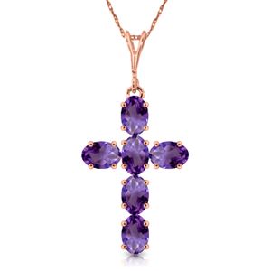 ALARRI 1.5 Carat 14K Solid Rose Gold Cross Necklace Natural Purple Amethyst