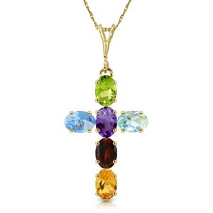 ALARRI 1.5 Carat 14K Solid Gold Cross Necklace Natural Multicolor Gems