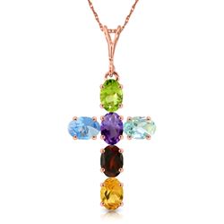 ALARRI 1.5 Carat 14K Solid Rose Gold Cross Necklace Natural Multicolor Gems