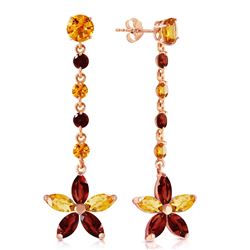 ALARRI 14K Solid Rose Gold Chandelier Earrings w/ Citrines & Garnets