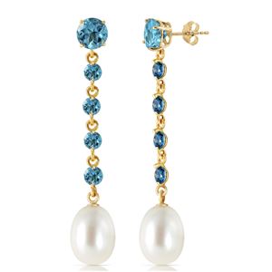 ALARRI 10 CTW 14K Solid Gold Chandelier Earrings Blue Topaz Pearl