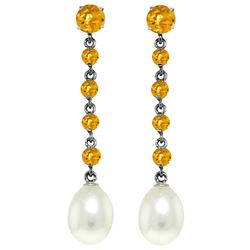 ALARRI 10 CTW 14K Solid White Gold Chandelier Earrings Citrine Pearl