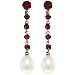 ALARRI 10 Carat 14K Solid White Gold Chandelier Earrings Garnet Pearl