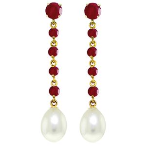 ALARRI 10 CTW 14K Solid Gold Chandelier Earrings Ruby Pearl