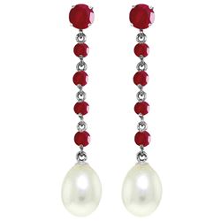 ALARRI 10 Carat 14K Solid White Gold Chandelier Earrings Ruby Pearl