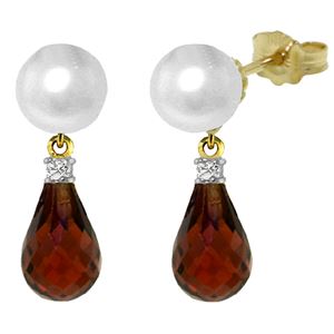 ALARRI 6.6 CTW 14K Solid Gold Stud Earrings Diamond, Garnet Pearl
