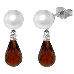 ALARRI 6.6 Carat 14K Solid White Gold Stud Earrings Diamond, Garnet Pearl