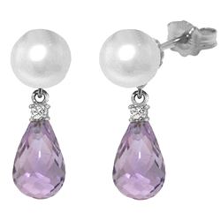 ALARRI 6.6 Carat 14K Solid White Gold Stud Earrings Diamond, Amethyst Pearl