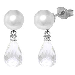 ALARRI 6.6 Carat 14K Solid White Gold Stud Earrings Diamond, White Topaz Pearl