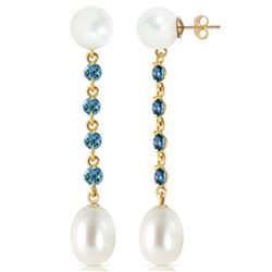ALARRI 11 CTW 14K Solid Gold Pearly View Blue Topaz Pearl Earrings