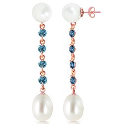 ALARRI 14K Solid Rose Gold Chandelier Earrings w/ Blue Topaz & Pearl