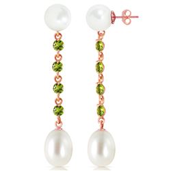ALARRI 14K Solid Rose Gold Chandelier Earrings w/ Peridots & Pearls