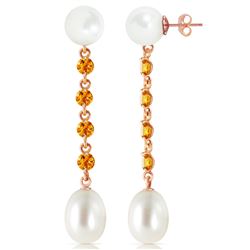 ALARRI 14K Solid Rose Gold Chandelier Earrings w/ Citrines & Pearls