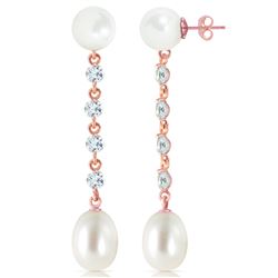 ALARRI 14K Solid Rose Gold Chandelier Earrings w/ Aquamarine & Pearl