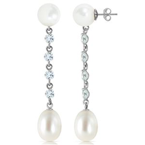ALARRI 11 CTW 14K Solid White Gold Chandelier Earrings Aquamarine Pearl