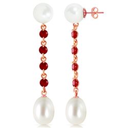 ALARRI 14K Solid Rose Gold Chandelier Earrings w/ Rubies & Pearls