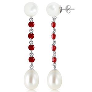 ALARRI 11 Carat 14K Solid White Gold Right Now Matters Ruby Pearl Earrings