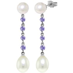 ALARRI 11 CTW 14K Solid White Gold Chandelier Earrings Tanzanite Pearl