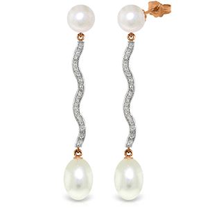 ALARRI 14K Solid Rose Gold Earrings w/ Natural Diamonds & Pearls