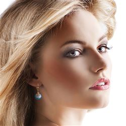 ALARRI 14K Solid Rose Gold Leverback Earrings w/ Blue Topaz & Diamond