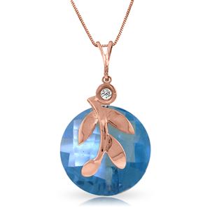 ALARRI 14K Solid Rose Gold Necklace w/ Checkerboard Cut Blue Topaz & Diamond
