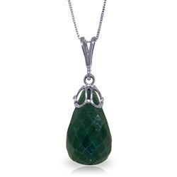 ALARRI 14.8 Carat 14K Solid White Gold Necklace Briolette Natural Emerald