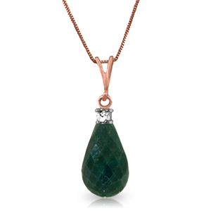 ALARRI 14K Solid Rose Gold Necklace w/ Natural Diamond & Emerald
