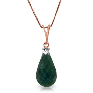 ALARRI 14K Solid Rose Gold Necklace w/ Natural Diamond & Emerald