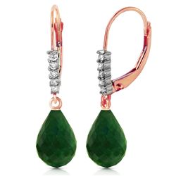 ALARRI 14K Solid Rose Gold Leverback Earrings w/ Natural Diamonds & Emeralds