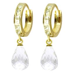 ALARRI 5.35 Carat 14K Solid Gold Hoop Earrings Dangling White Topaz