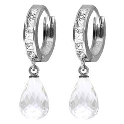 ALARRI 5.35 Carat 14K Solid White Gold Hoop Earrings Dangling White Topaz