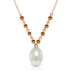 ALARRI 14K Solid Rose Gold Necklace w/ Natural Citrines & Pearl