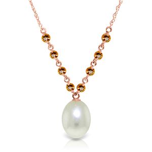 ALARRI 14K Solid Rose Gold Necklace w/ Natural Citrines & Pearl