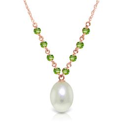 ALARRI 14K Solid Rose Gold Necklace w/ Natural Peridots & Pearl