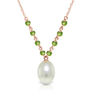 ALARRI 14K Solid Rose Gold Necklace w/ Natural Peridots & Pearl