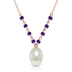 ALARRI 14K Solid Rose Gold Necklace w/ Natural Amethysts & Pearl