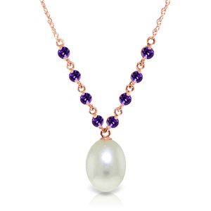 ALARRI 14K Solid Rose Gold Necklace w/ Natural Amethysts & Pearl