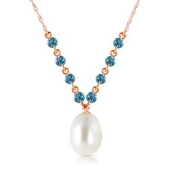 ALARRI 14K Solid Rose Gold Necklace w/ Natural Blue Topaz & Pearl