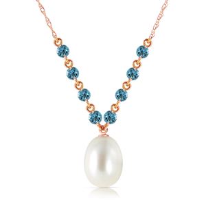 ALARRI 14K Solid Rose Gold Necklace w/ Natural Blue Topaz & Pearl