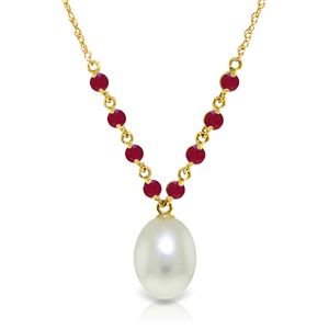 ALARRI 5 CTW 14K Solid Gold Necklace Natural Rubys Pearl