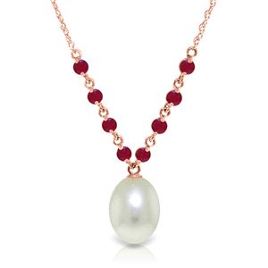 ALARRI 5 Carat 14K Solid Rose Gold Necklace Natural Rubys Pearl