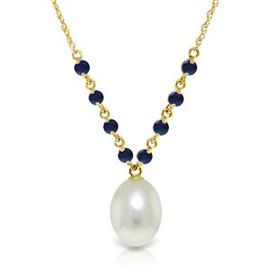 ALARRI 5 Carat 14K Solid Gold Necklace Natural Sapphire Pearl