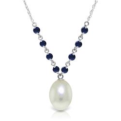 ALARRI 5 CTW 14K Solid White Gold Necklace Natural Sapphire Pearl