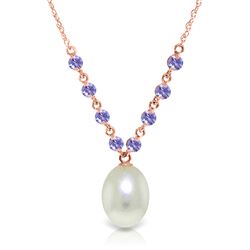 ALARRI 14K Solid Rose Gold Necklace w/ Natural Tanzanites & Pearl